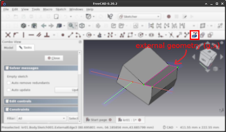 Define external geometry as local reference frame