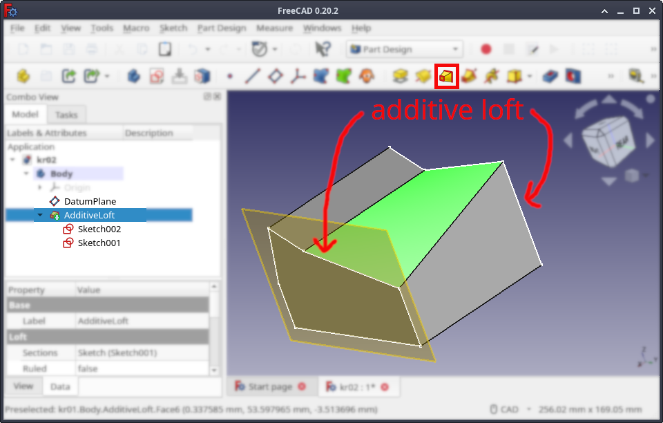 Create an additive loft between two sketches